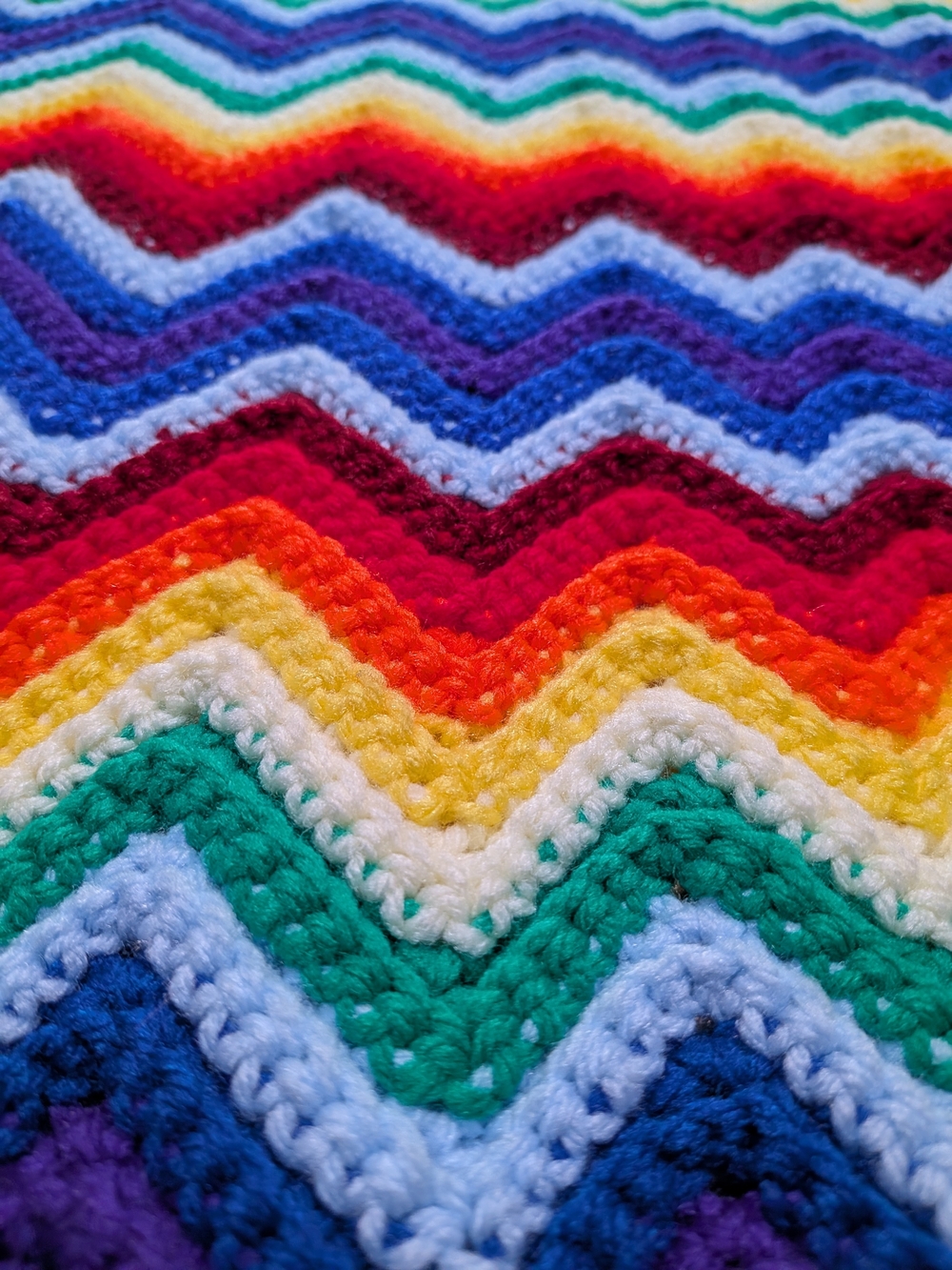 Handmade Chevron Crochet Blanket in Bright Rainbow Colors